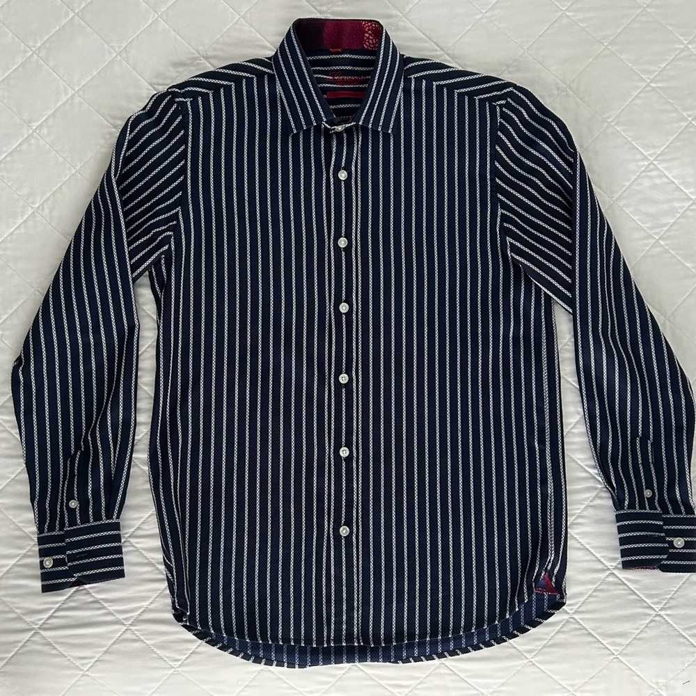 Classic Navy Striped Men's Button-Down Shirt